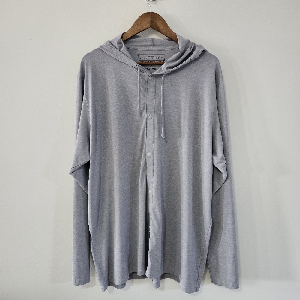 ANETIK Mens XL Low Pro Snap Hoodie Long Sleeve Gray UV Protection